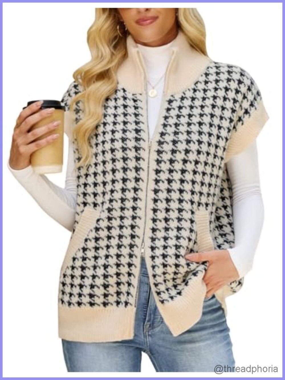 Women's Zip Up Knit Sweater Vest, Cap Sleeve Cardigan with Pockets